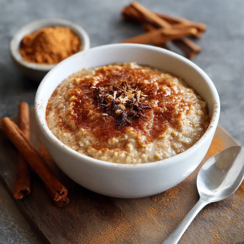 Warm vanilla cinnamon protein oatmeal sprinkled with cinnamon sugar