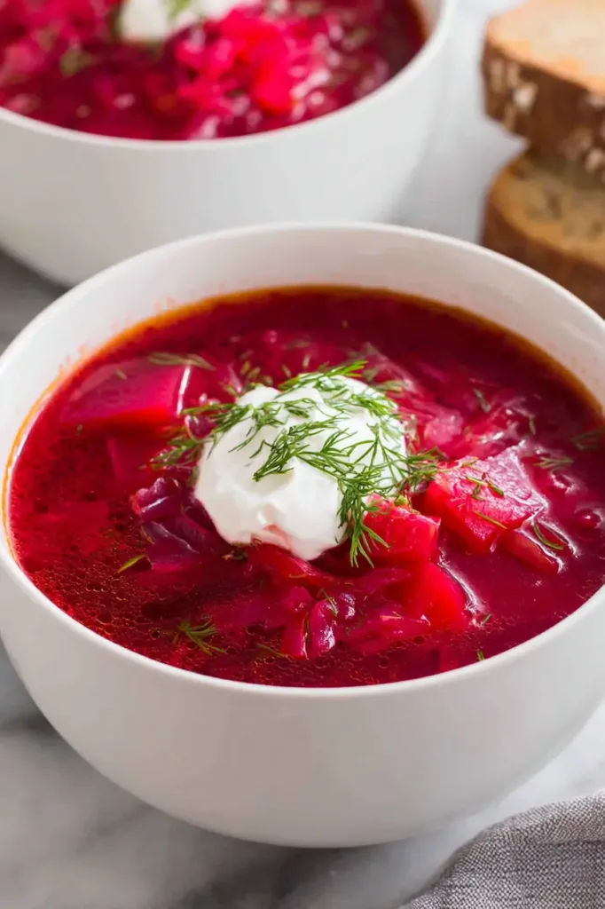 Borscht Soup: The Best Classic Ukrainian Beet Soup Recipe 2 Classic borscht soup recipe, traditional Ukrainian beet soup with sour cream and dill
