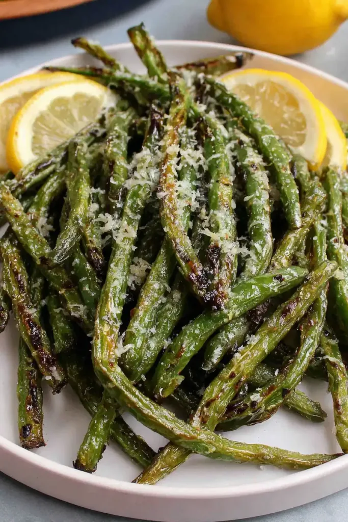 Crispy air fryer green beans made with fresh or frozen beans, easy healthy side dish