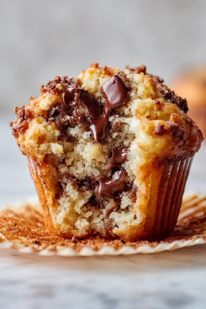 Chocolate Chunk Banana Muffins (Easy, Moist & Bakery-Style) 2 Chocolate chunk banana muffins with golden tops and melted chocolate pieces on a cooling rack.