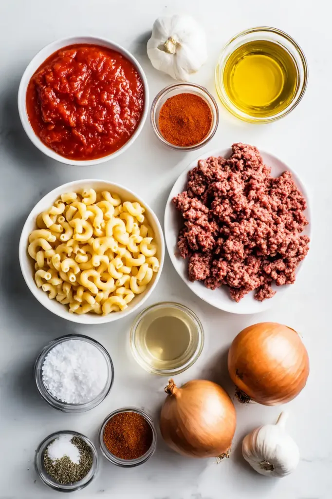 Authentic Goulash Recipe (Grandma-Style Comfort Food) 2 Authentic American goulash with macaroni served in a bowl with rich tomato beef sauce