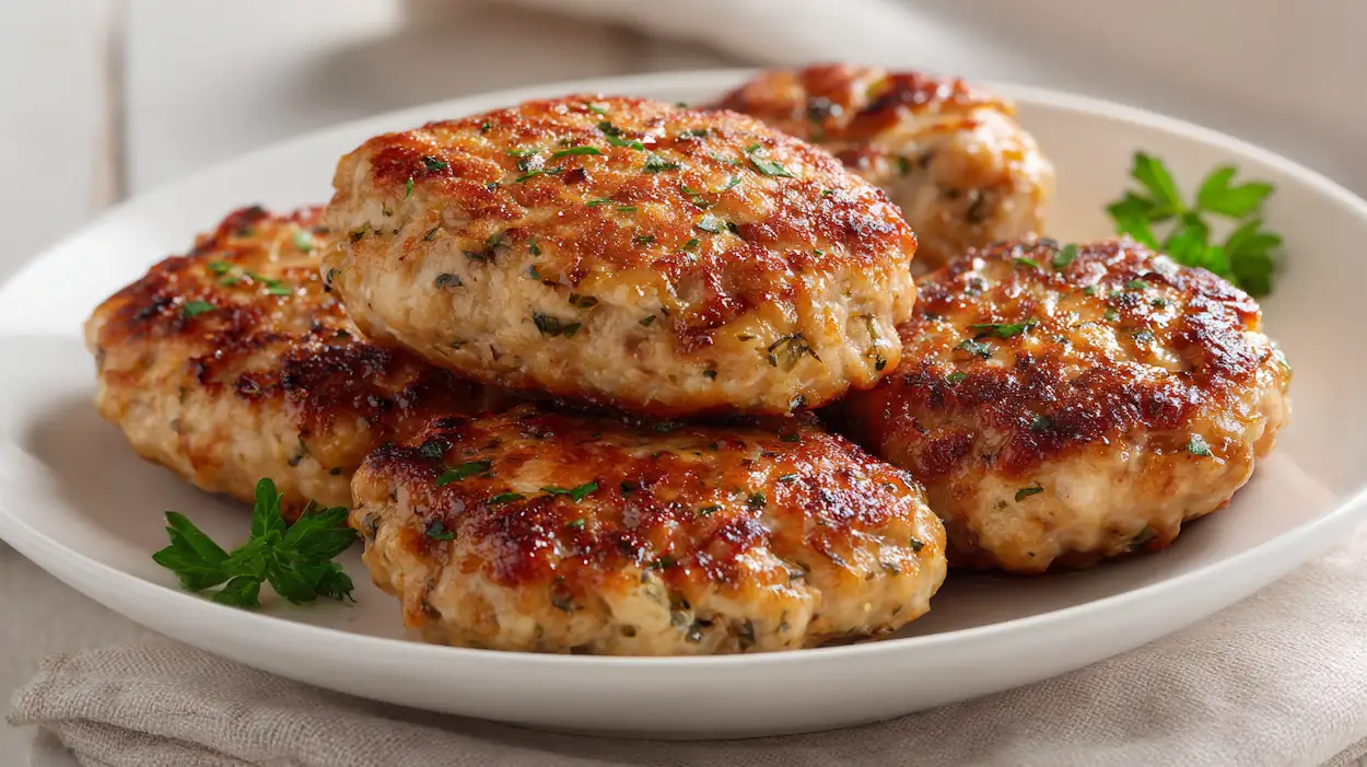 Juicy healthy turkey burger patties cooked on the stovetop.