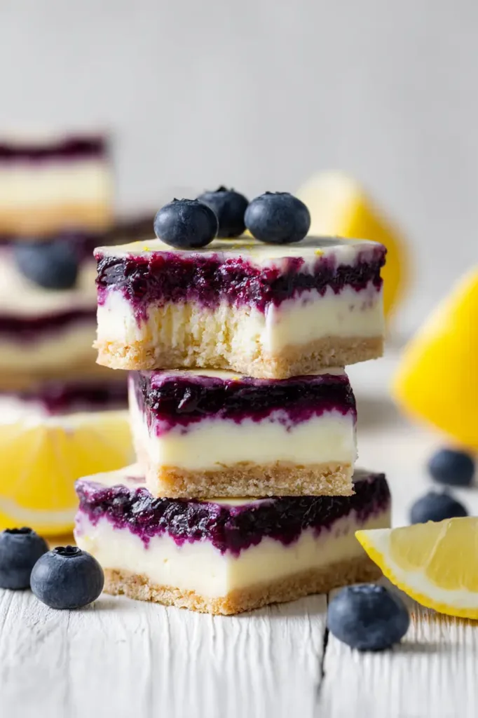Keto blueberry lemon cheesecake bars with lemon and blueberry layers, low carb dessert perfect for keto diet.