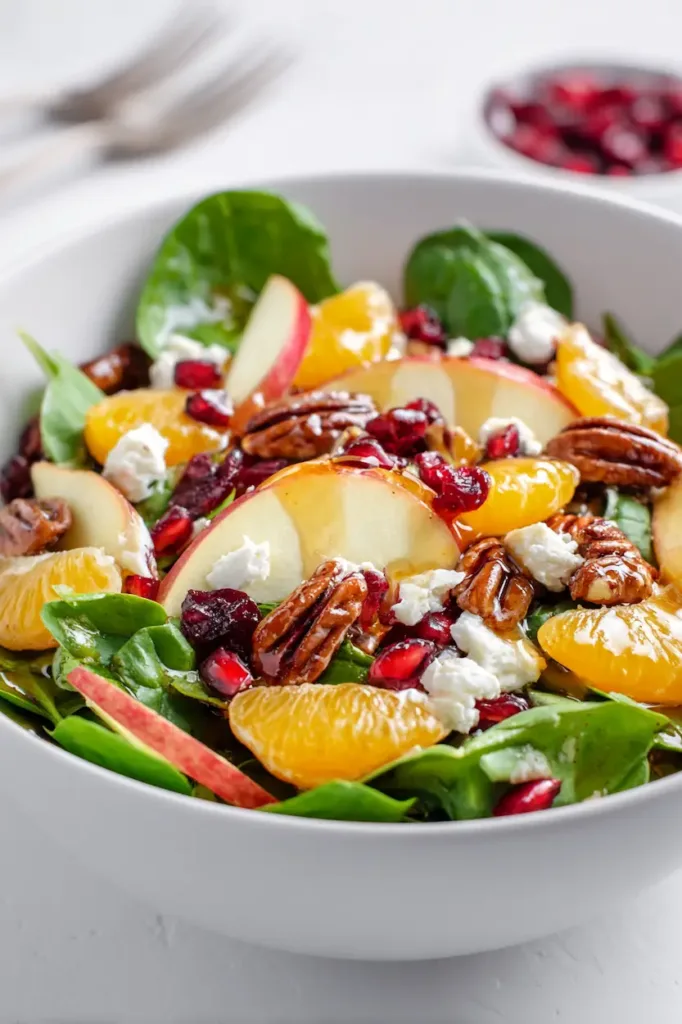 Clean winter salad with mandarin orange segments and honey mustard dressing