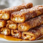 Golden cinnamon sugar French toast slices stacked on a white plate, crispy outside and soft inside, dusted with powdered sugar and drizzled with maple syrup.