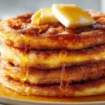 Spanish Churro Pancakes: The Ultimate Sweet Breakfast Treat Stack of Spanish churro pancakes with crispy cinnamon sugar coating, melted butter, and maple syrup on top, served for a sweet breakfast