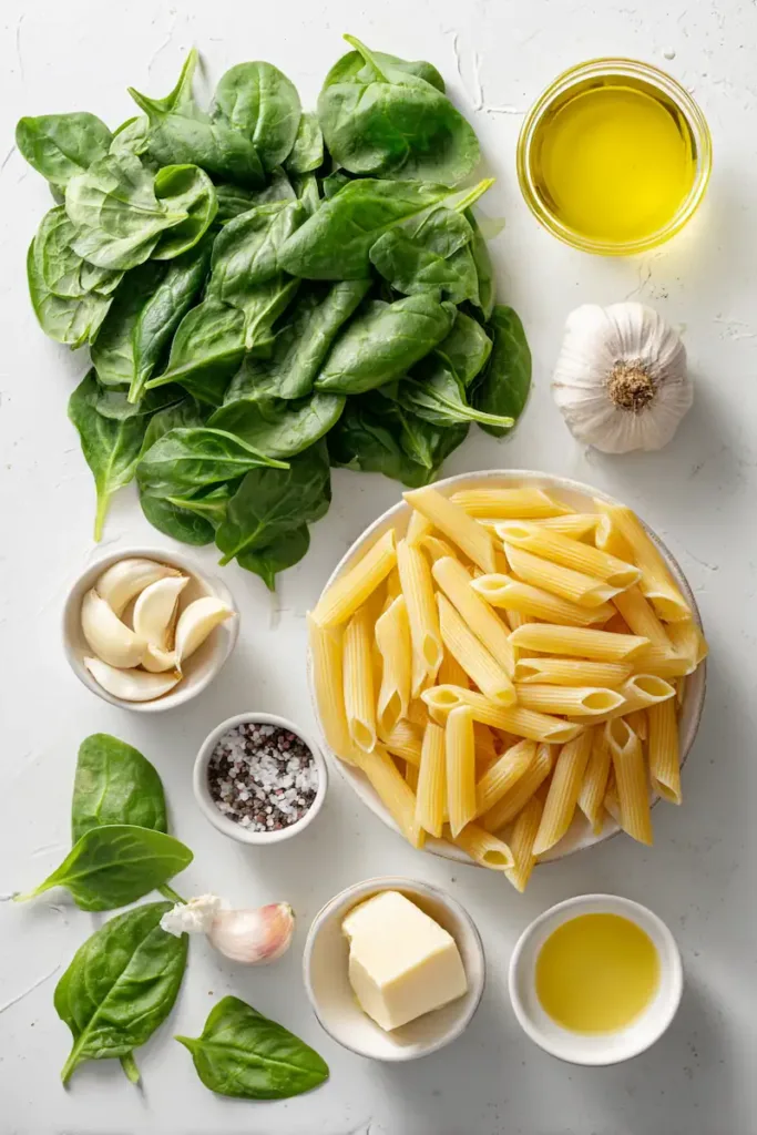 Spinach Pasta (Easy, Creamy & Ready in 15 Minutes) 3 Spinach Pasta Ingredients