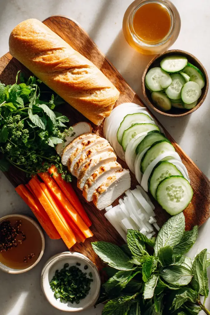 Vietnamese banh mi ingredients including chicken