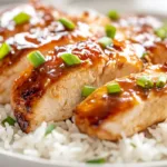 Easy Honey Garlic Chicken Breasts Recipe (Sweet & Savory Dinner) Honey garlic chicken breasts glazed with sticky sweet garlic sauce served over white rice and garnished with green onions.
