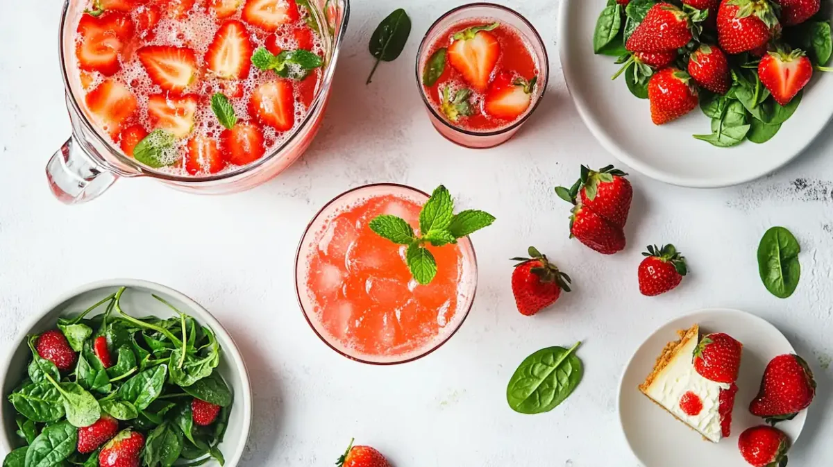 Easy Spring Strawberry Recipes: 5 Fresh & Budget-Friendly Ideas 1 spring strawberry recipes including lemonade cheesecake bars mocktail and strawberry spinach salad