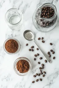 How to Make Cold Brew Coffee at Home Easy Recipe 5 Ingredients for cold brew coffee including coarse coffee grounds and filtered water