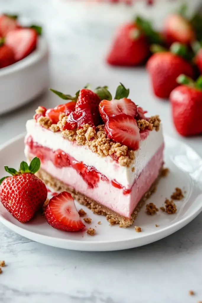 Easy Spring Strawberry Recipes: 5 Fresh & Budget-Friendly Ideas 4 strawberry crunch cheesecake slice with creamy filling and crunchy topping