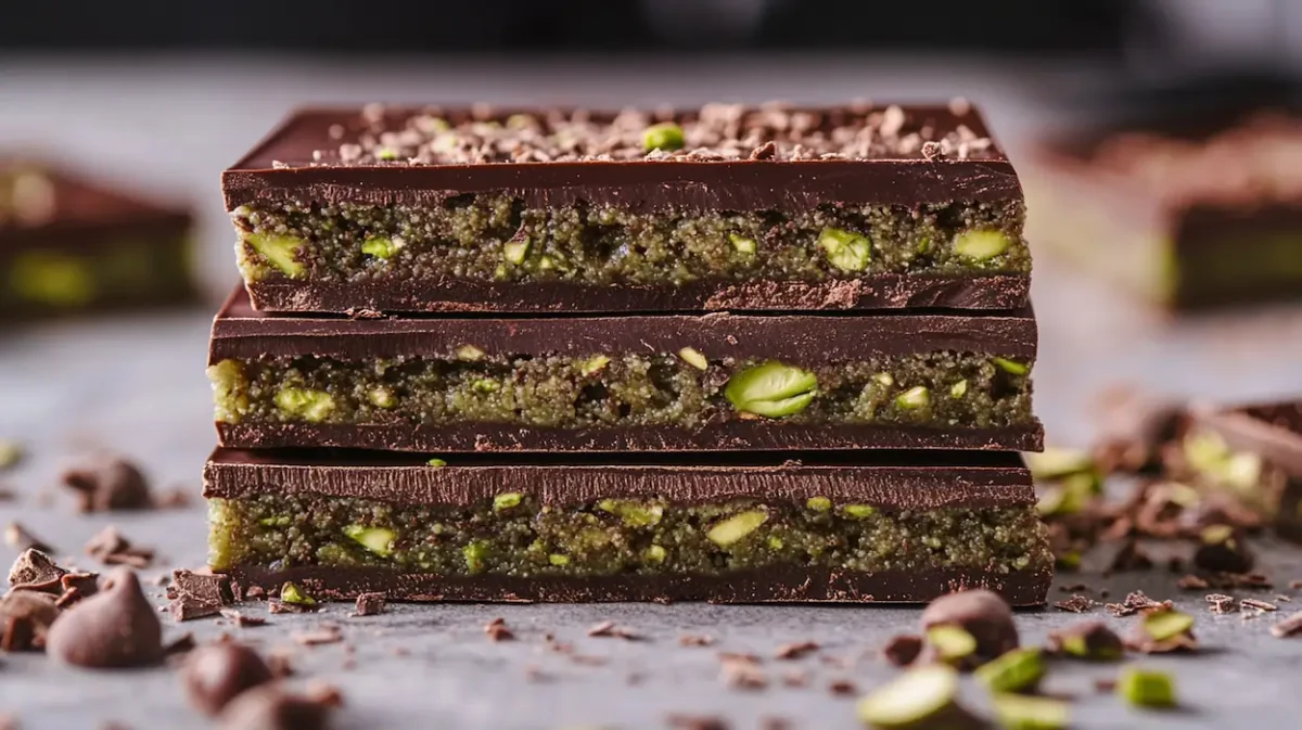 Dubai Chocolate Recipes (Easy Versions for Students & Viral Desserts) 1 Dubai chocolate bar with pistachio filling and crispy kataifi texture