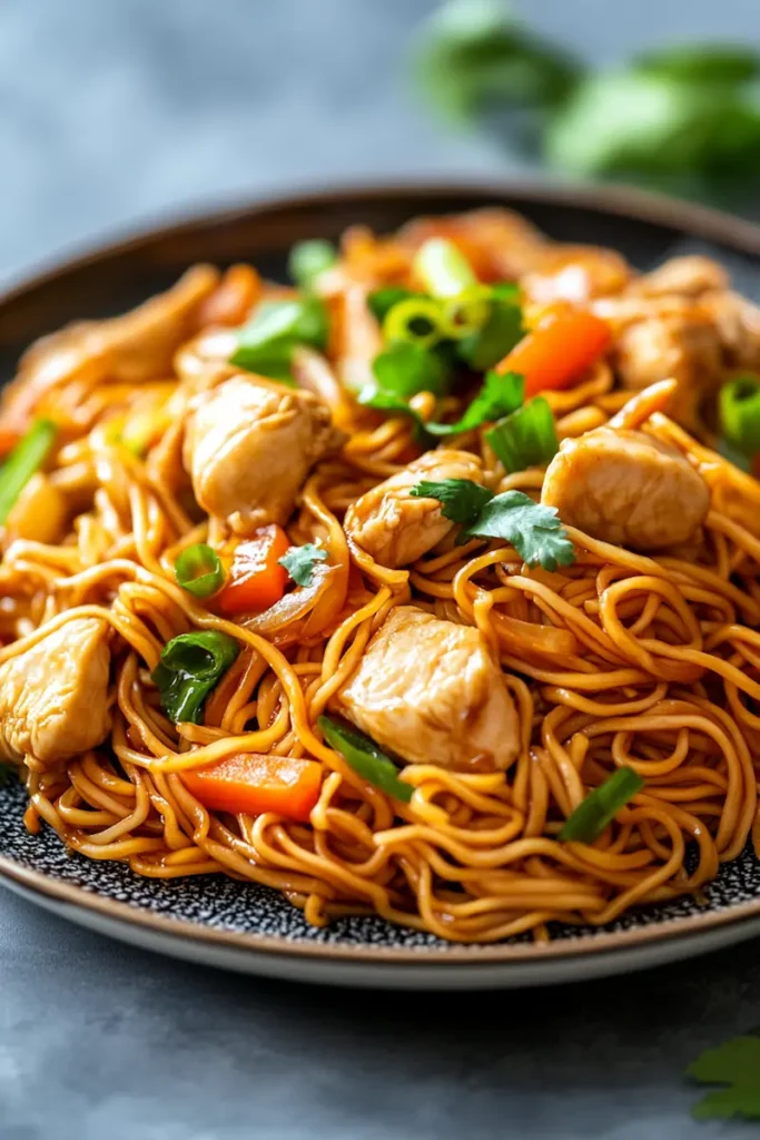 Quick chicken chow mein noodles recipe with vegetables and savory sauce ready in 30 minutes