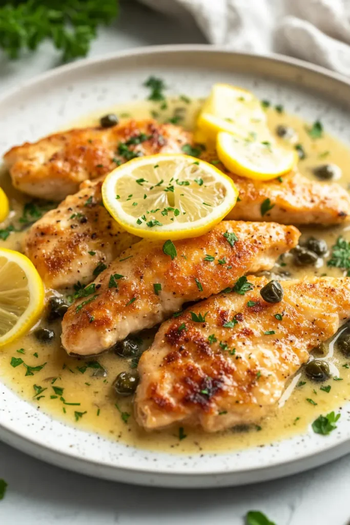 Creamy Chicken Piccata Recipe (Easy 30 Minute Dinner) 2 Creamy lemon chicken piccata with capers and golden chicken cutlets served in a rich lemon butter cream sauce.