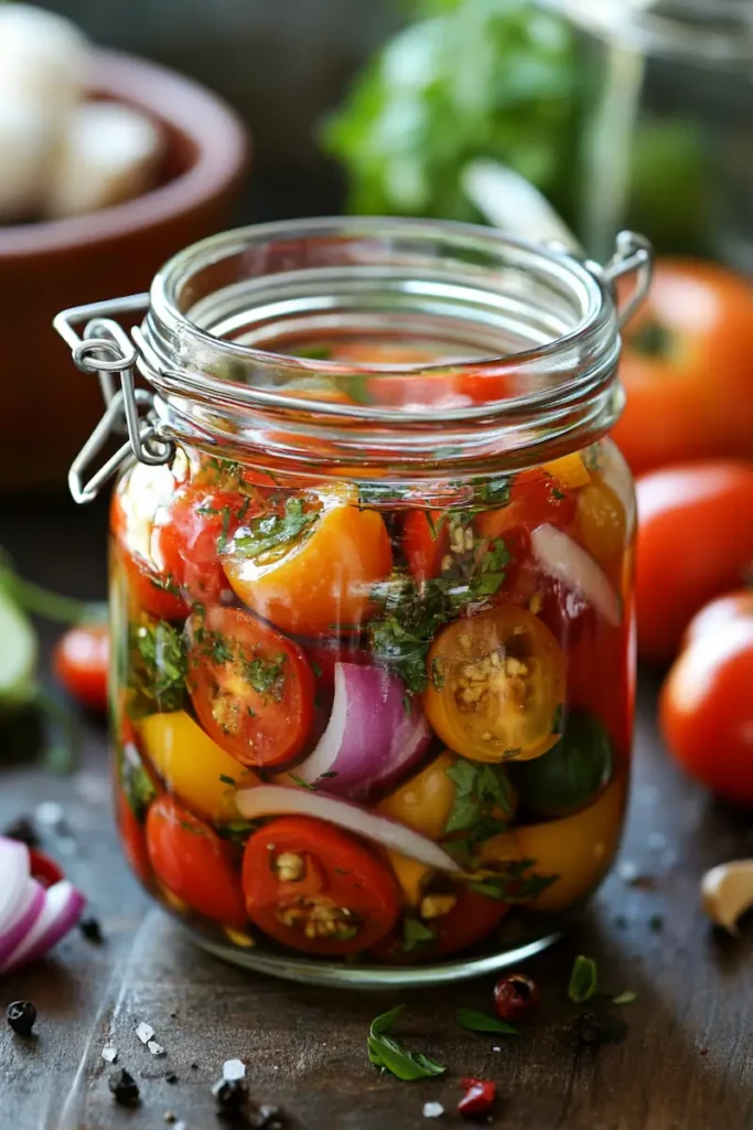 Best Marinated Tomatoes Salad Recipe (Healthy & Easy) 4 Easy marinated tomatoes recipe with balsamic and herbs styled for Pinterest