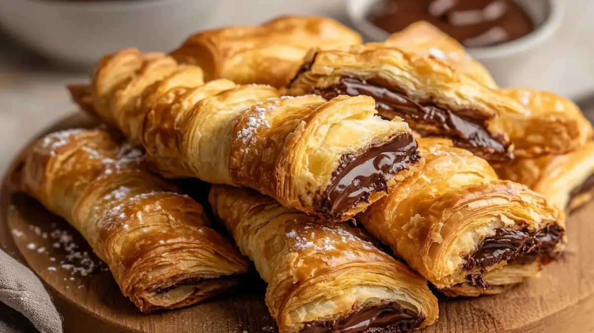 The Best Nutella Puff Pastries Recipe Easy and Irresistible 1 Nutella puff pastries step by step tutorial showing chocolate hazelnut spread on puff pastry, cutting strips and twisting into flaky pastries