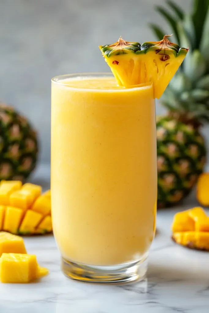 Best Pineapple Mango Smoothie (McDonald’s Copycat) Recipe 2 Easy pineapple mango smoothie in a glass thick creamy tropical drink