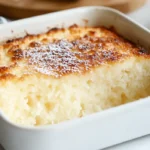 2 ingredient pineapple angel food cake baked until golden in a white dish with a light fluffy texture and a slice ready to serve.