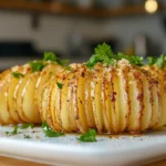 Accordion Potatoes Recipe: Crispy, Easy, Delicious Crispy golden accordion potatoes plated in a bright modern American kitchen with buttery garlic seasoning and parsley.