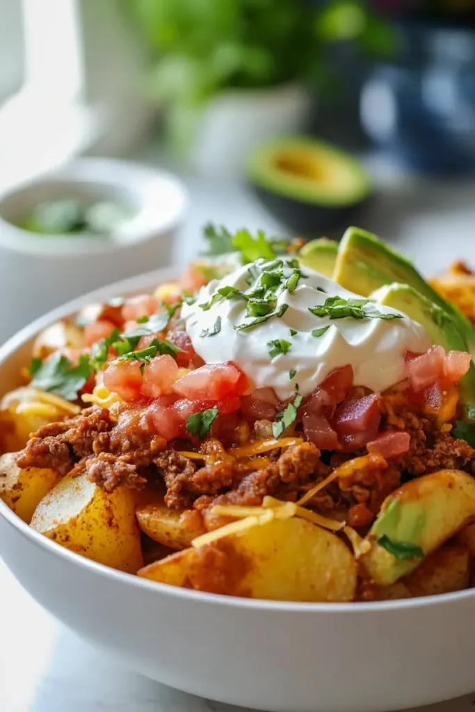Crispy Loaded Potato Taco Bowl