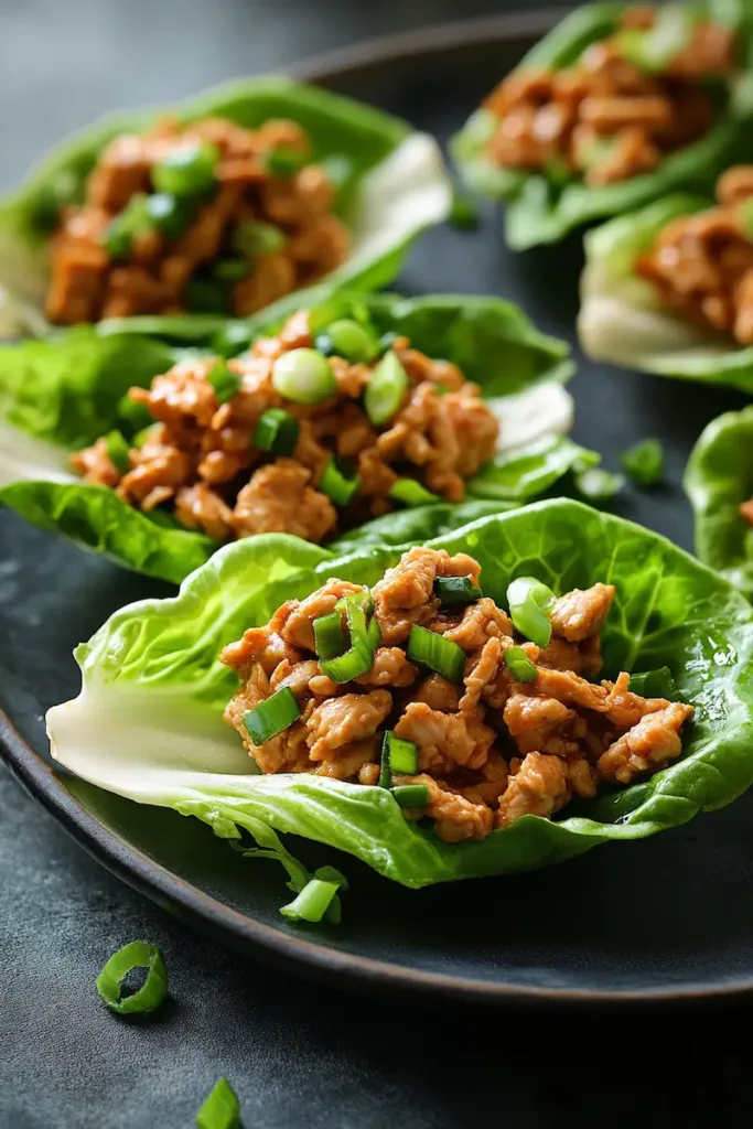 Homemade PF Chang’s chicken lettuce wraps served in crisp lettuce cups with savory chicken filling